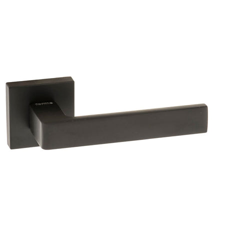 This is an image of Forme Asti Designer Lever on Minimal Square Rose - Matt Black available to order from Trade Door Handles.