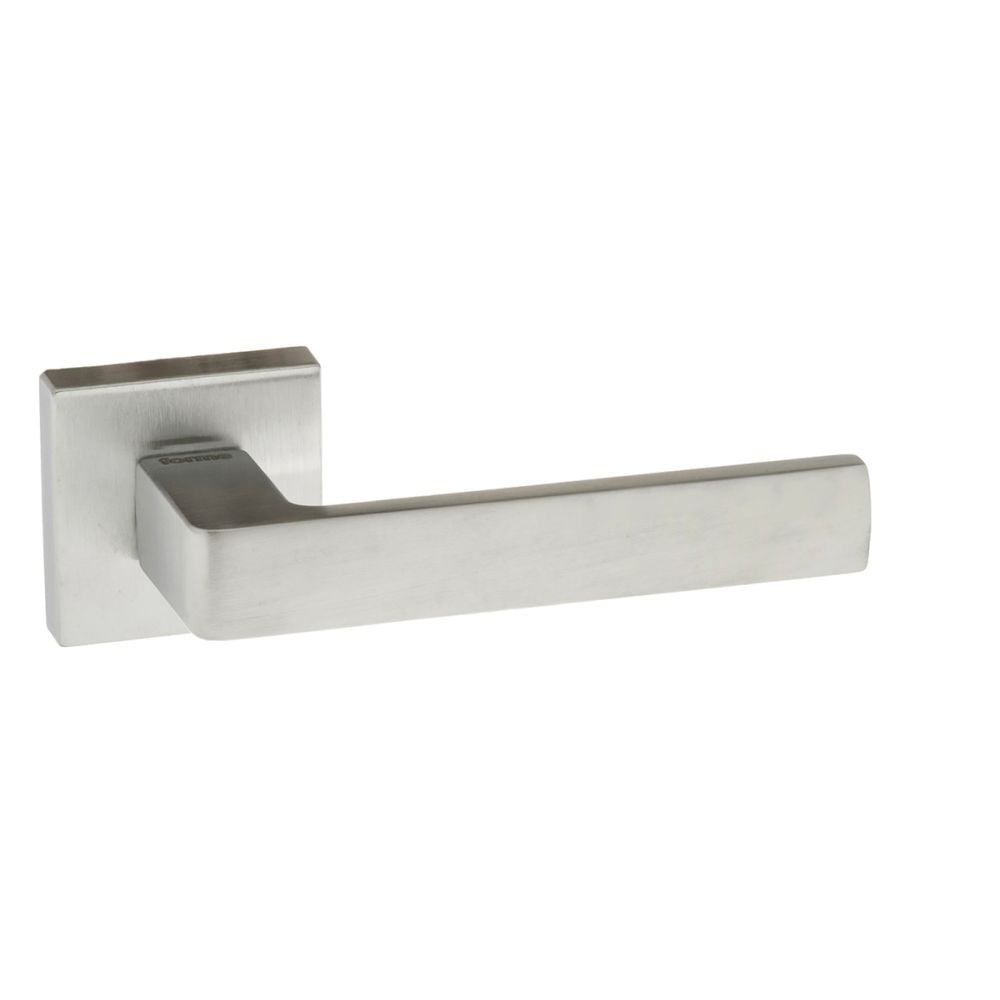 High quality image of Forme Asti Designer Lever on Minimal Square Rose - Satin Chrome | Sku. fms254sc | available to order from Trade Door Handles in Kendal.