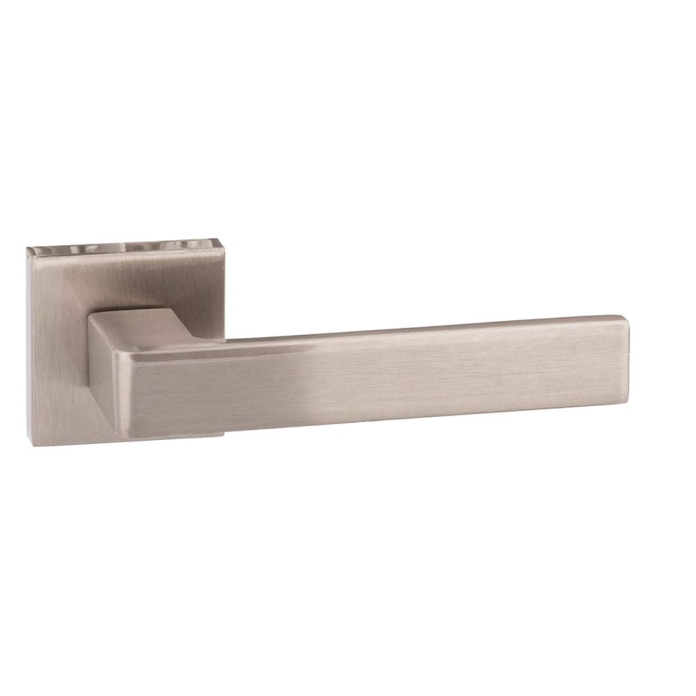 High quality image of Forme Asti Designer Lever on Minimal Square Rose - Satin Nickel | Sku. fms254sn | available to order from Trade Door Handles in Kendal.
