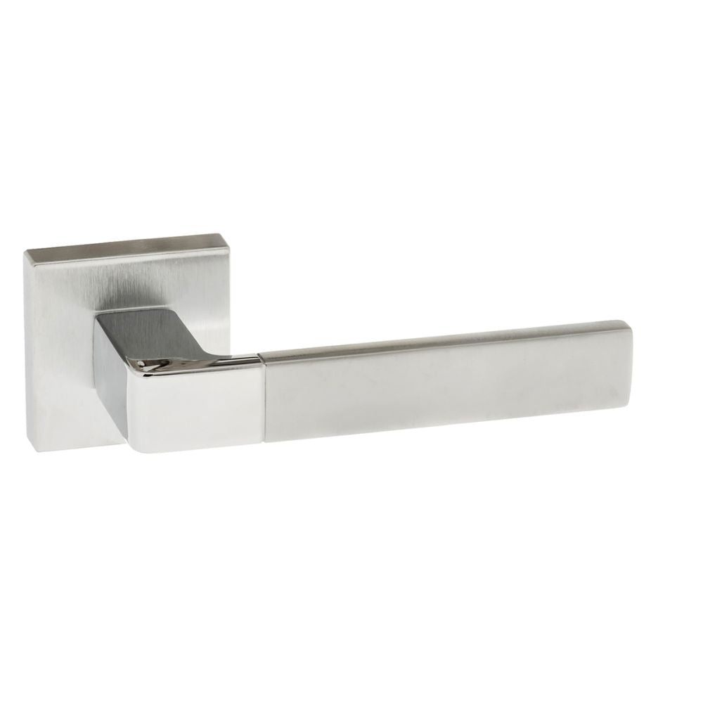 High quality image of Forme Asti Designer Lever on Minimal Square Rose - Satin Chrome/Polished Chrome | Sku. fms255scpc | available to order from Trade Door Handles in Kendal.