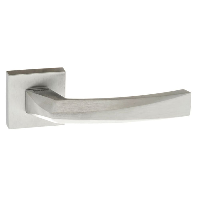 High quality image of Forme Crystal Designer Lever on Minimal Square Rose - Satin Chrome | Sku. fms268sc | available to order from Trade Door Handles in Kendal.
