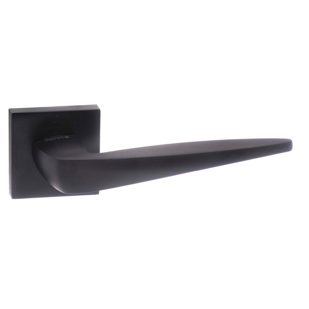 High quality image of Forme Foglia Designer Lever on Minimal Square Rose - Matt Black | Sku. fms272mb | available to order from Trade Door Handles in Kendal.