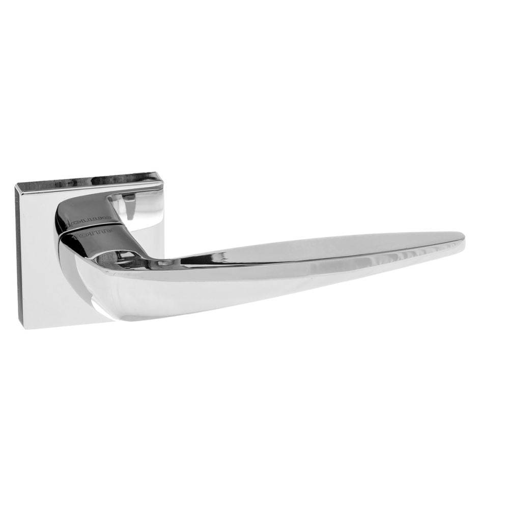 High quality image of Forme Foglia Designer Lever on Minimal Square Rose - Polished Chrome | Sku. fms272pc | available to order from Trade Door Handles in Kendal.