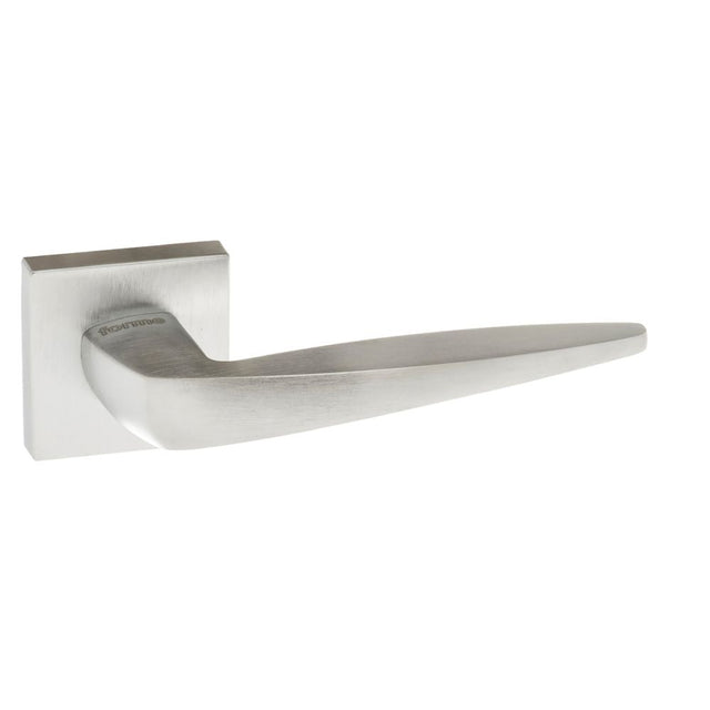 High quality image of Forme Foglia Designer Lever on Minimal Square Rose - Satin Chrome | Sku. fms272sc | available to order from Trade Door Handles in Kendal.