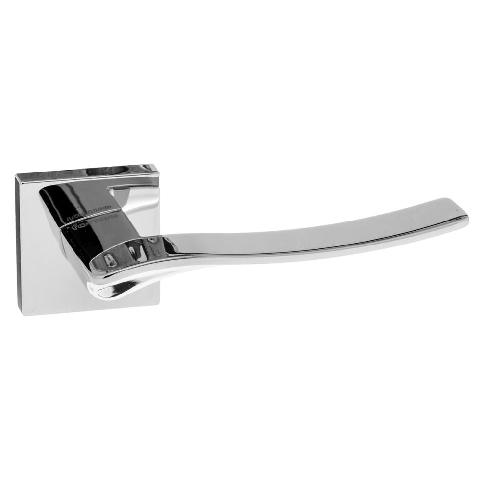 High quality image of Forme Olimpia Designer Lever on Minimal Square Rose - Polished Chrome | Sku. fms280pc | available to order from Trade Door Handles in Kendal.