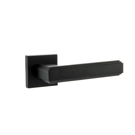 This is an image of Forme Alila Designer Lever on Minimal Square Rose - Matt Black available to order from Trade Door Handles.