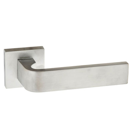 High quality image of Forme Monza Designer Lever on Minimal Square Rose - Satin Chrome | Sku. fms413sc | available to order from Trade Door Handles in Kendal.