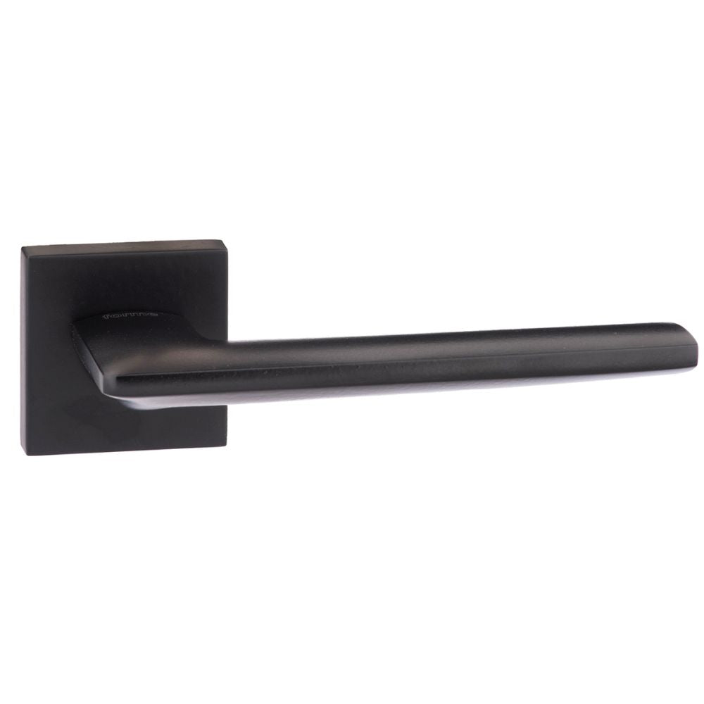 High quality image of Forme Boston Designer Lever on Minimal Square Rose - Matt Black | Sku. fms422mb | available to order from Trade Door Handles in Kendal.