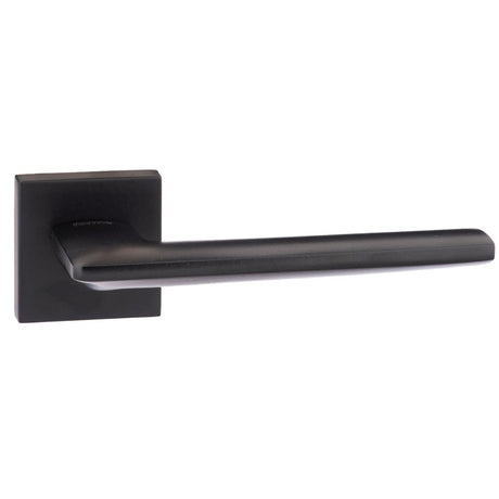 This is an image of Forme Boston Designer Lever on Minimal Square Rose - Matt Black available to order from Trade Door Handles.