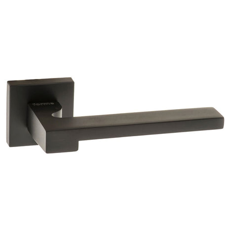 High quality image of Forme Ginevra Designer Lever on Minimal Square Rose - Matt Black | Sku. fms430mb | available to order from Trade Door Handles in Kendal.