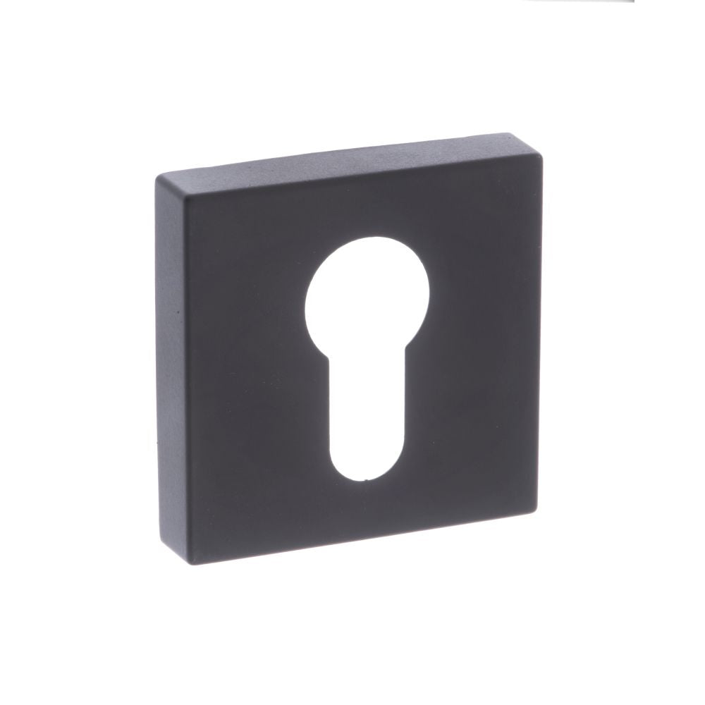 This is an image of Forme Euro Escutcheon on Minimal Square Rose - Matt Black available to order from Trade Door Handles.