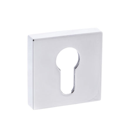 This is an image of Forme Euro Escutcheon on Minimal Square Rose - Polished Chrome available to order from Trade Door Handles.