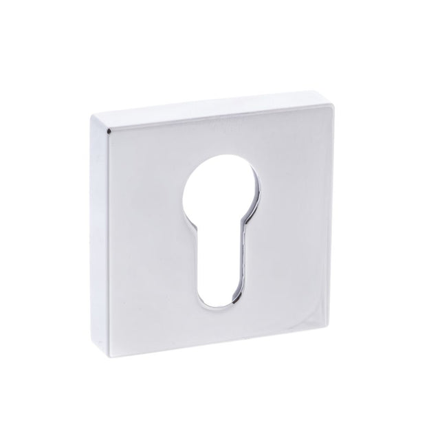 This is an image of Forme Euro Escutcheon on Minimal Square Rose - Polished Chrome available to order from Trade Door Handles.