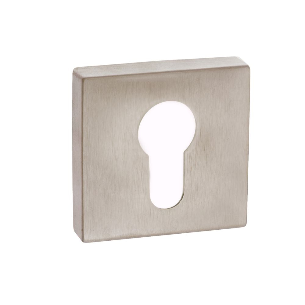 This is an image of Forme Euro Escutcheon on Minimal Square Rose - Satin Nickel available to order from Trade Door Handles.