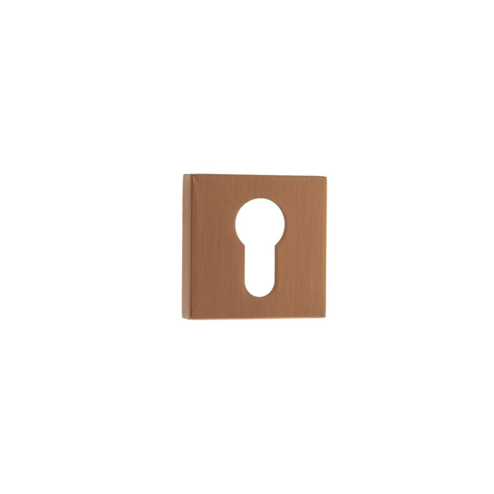 This is an image of Forme Euro Escutcheon on Minimal Square Rose - Urban Satin Copper available to order from Trade Door Handles.