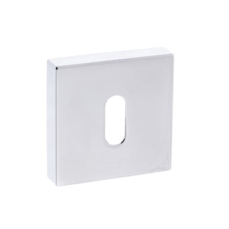 This is an image of Forme Key Escutcheon on Minimal Square Rose - Polished Chrome available to order from Trade Door Handles.