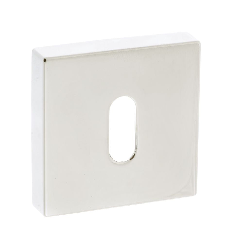 This is an image of Forme Key Escutcheon on Minimal Square Rose - Polished Nickel available to order from Trade Door Handles.