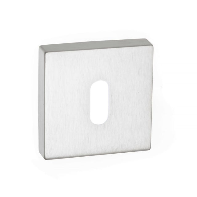 This is an image of Forme Key Escutcheon on Minimal Square Rose - Satin Chrome available to order from Trade Door Handles.