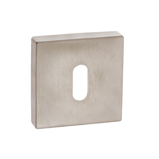 This is an image of Forme Key Escutcheon on Minimal Square Rose - Satin Nickel available to order from Trade Door Handles.