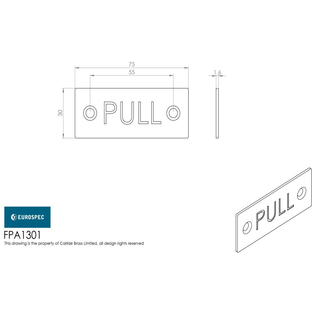 This image is a line drwaing of a Eurospec - Pull Symbol Sign - Satin Stainless Steel available to order from Trade Door Handles in Kendal