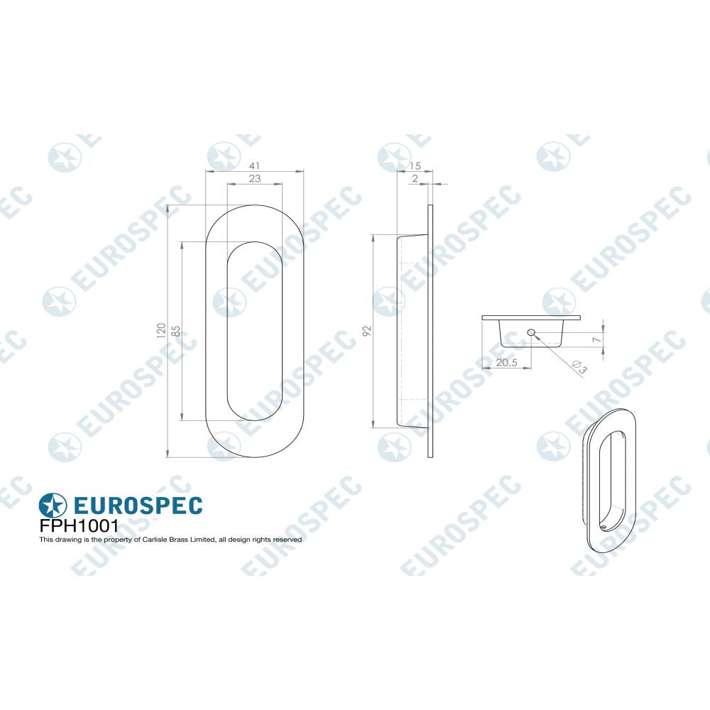 This image is a line drwaing of a Eurospec - Radius Flush Pull - Satin Stainless Steel available to order from Trade Door Handles in Kendal