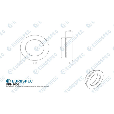 This image is a line drwaing of a Eurospec - Circular Flush Pull - Satin Stainless Steel available to order from Trade Door Handles in Kendal
