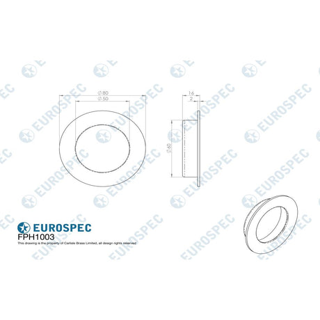 This image is a line drwaing of a Eurospec - Circular Flush Pull - Bright Stainless Steel available to order from Trade Door Handles in Kendal