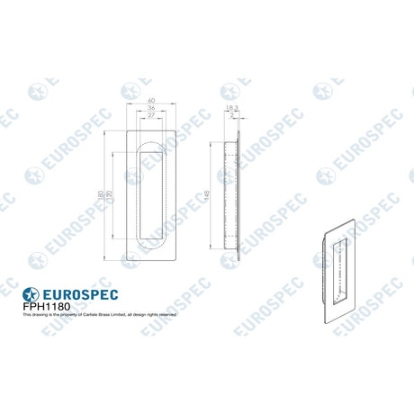 This image is a line drwaing of a Eurospec - Steelworx Rectangular Flush Pull - Bright Stainless Steel available to order from Trade Door Handles in Kendal