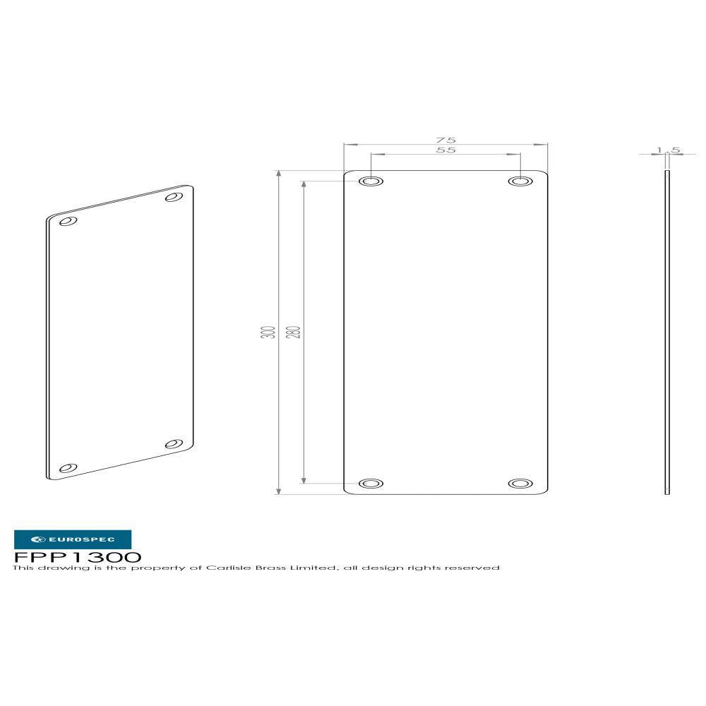 This image is a line drwaing of a Eurospec - Finger Plate Plain 300 x 75mm - SSS available to order from Trade Door Handles in Kendal