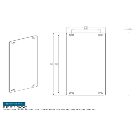 This image is a line drwaing of a Eurospec - Finger Plate Plain 300 x 75mm - PSS available to order from Trade Door Handles in Kendal