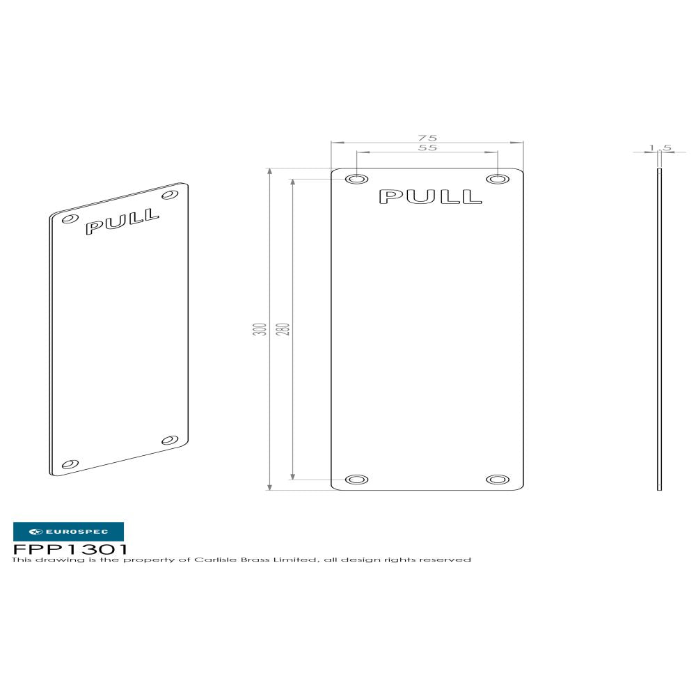 This image is a line drwaing of a Eurospec - Finger Plate Pull 300 x 75mm - SSS available to order from Trade Door Handles in Kendal