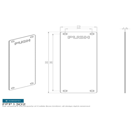 This image is a line drwaing of a Eurospec - Finger Plate Push 300 x 75mm - SSS available to order from Trade Door Handles in Kendal