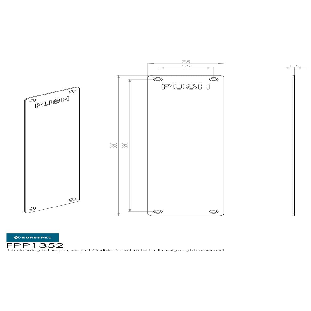 This image is a line drwaing of a Eurospec - Finger Plate Push 350 x 75mm - SSS available to order from Trade Door Handles in Kendal