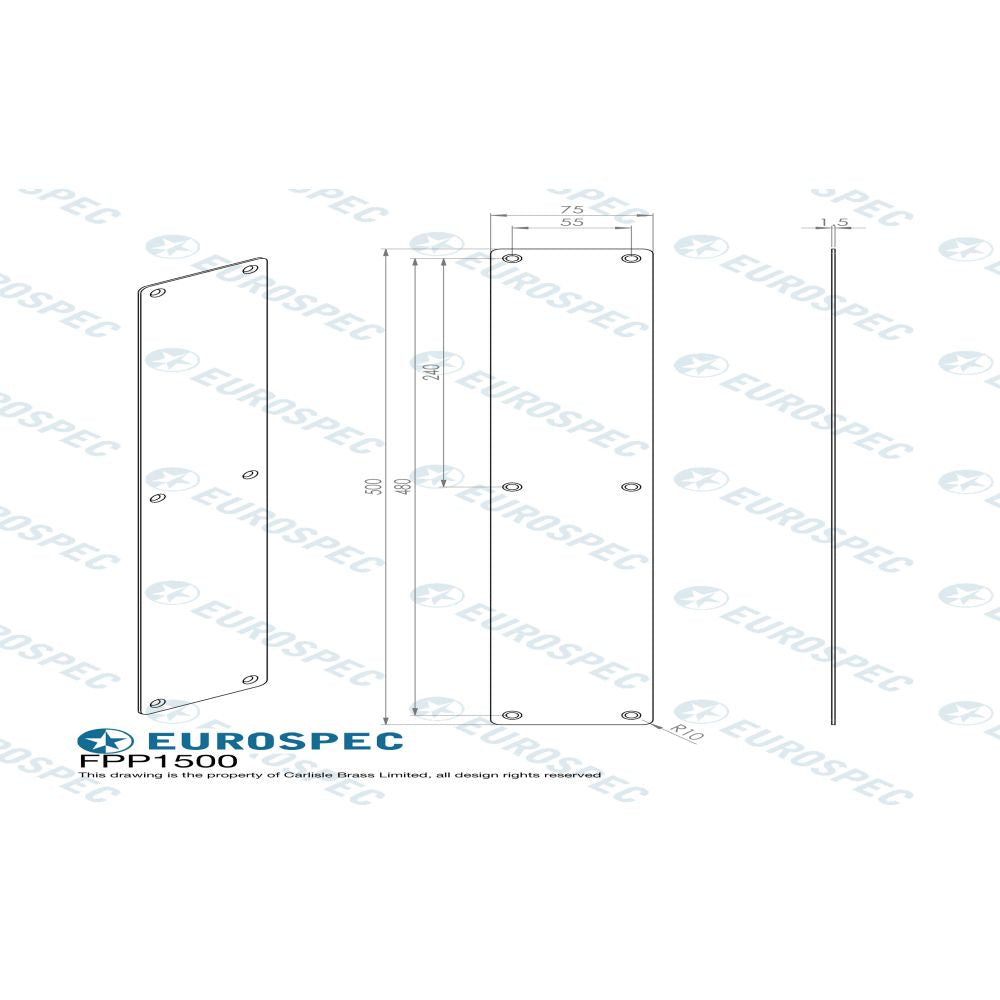 This image is a line drwaing of a Eurospec - Finger Plate Plain 500 x 75mm - PSS available to order from Trade Door Handles in Kendal