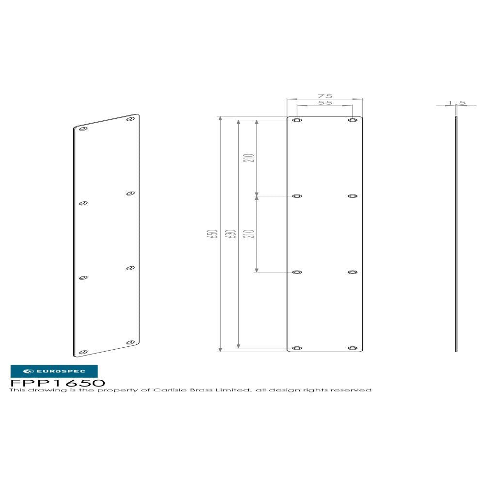 This image is a line drwaing of a Eurospec - Finger Plate Plain 650 x 75mm - SSS available to order from Trade Door Handles in Kendal