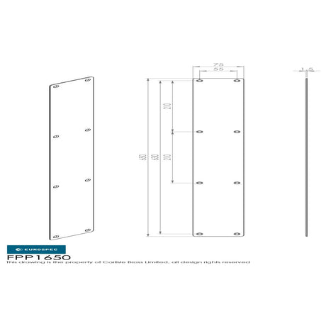 This image is a line drwaing of a Eurospec - Finger Plate Plain 650 x 75mm - PSS available to order from Trade Door Handles in Kendal