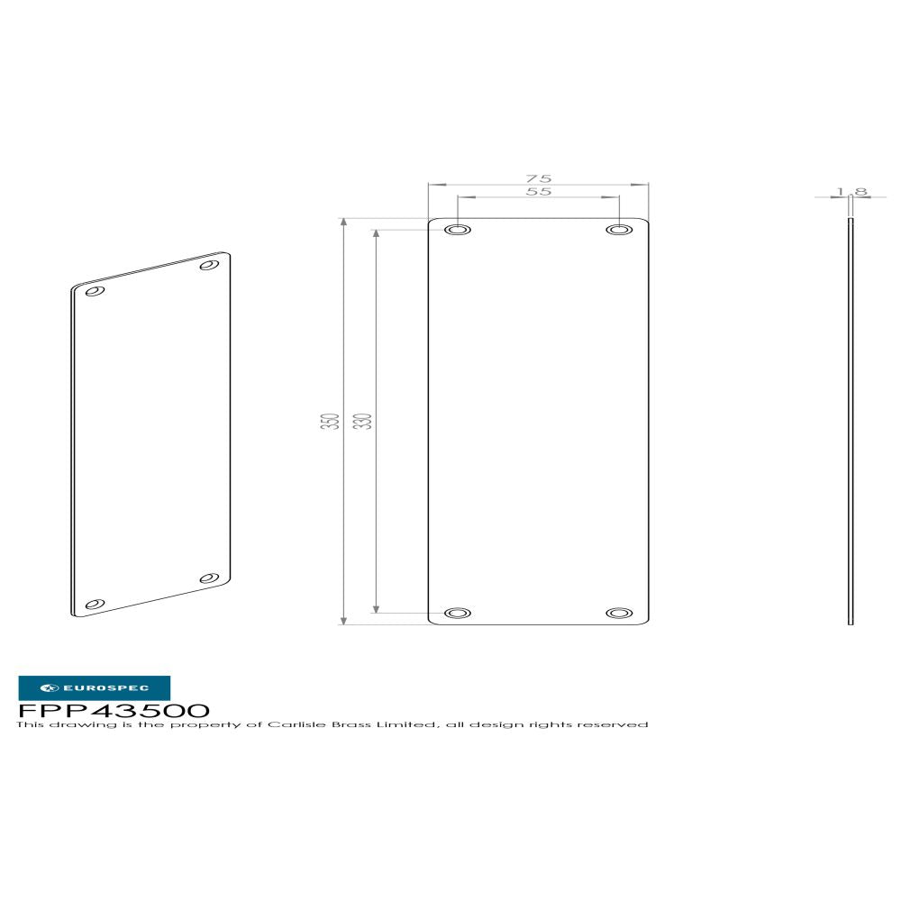 This image is a line drwaing of a Eurospec - Plain Finger Plate 350 x 75mm - SAA available to order from Trade Door Handles in Kendal