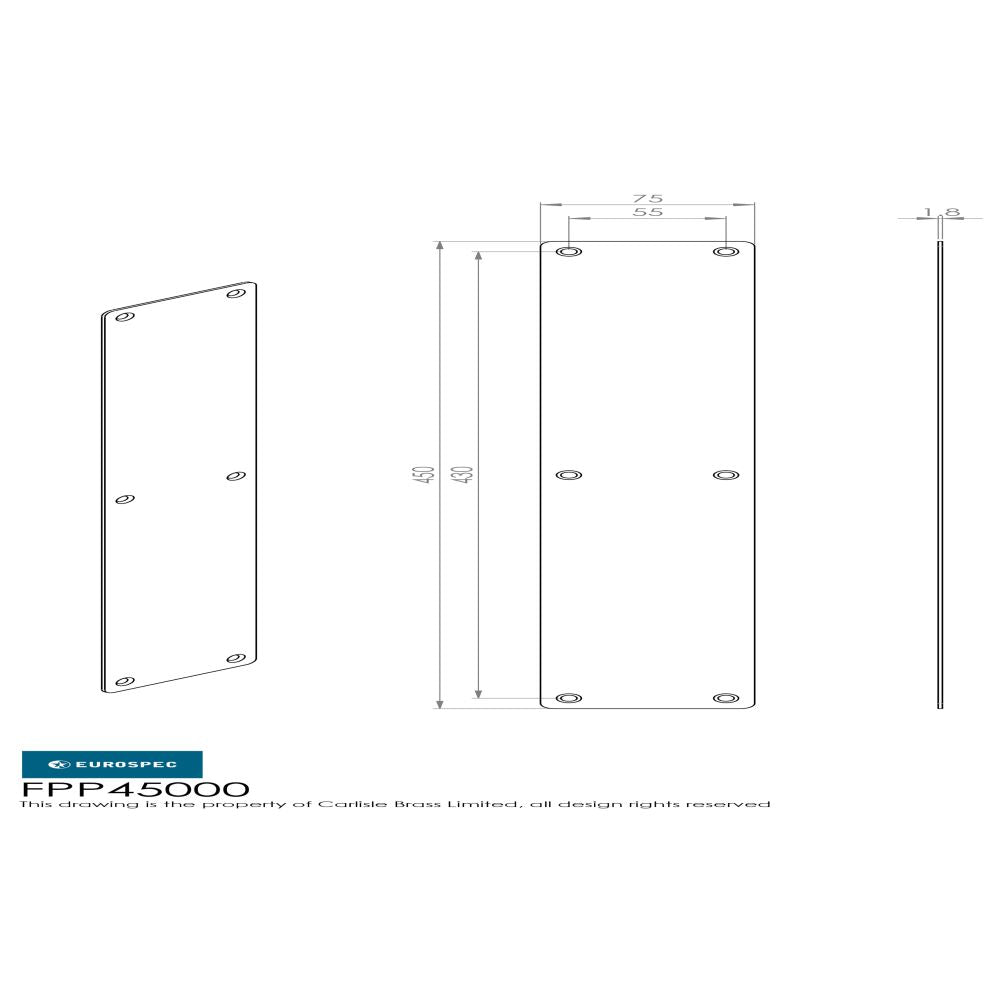 This image is a line drwaing of a Eurospec - Plain Finger Plate 500 x 75mm - SAA available to order from Trade Door Handles in Kendal