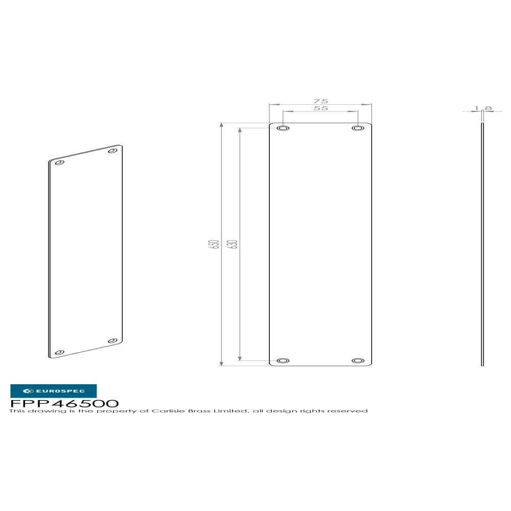 This image is a line drwaing of a Eurospec - Plain Finger Plate 650 x 75mm - SAA available to order from Trade Door Handles in Kendal