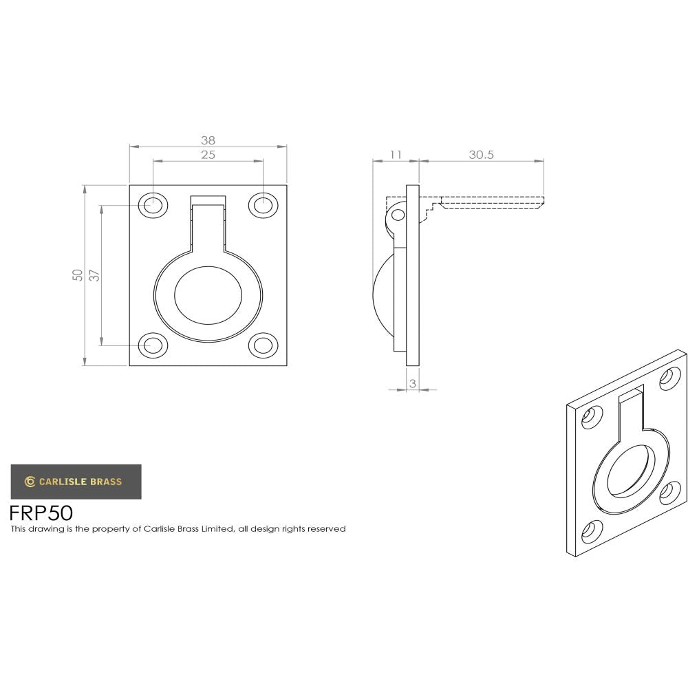 This image is a line drwaing of a Carlisle Brass - Flush Ring Pull - Satin Chrome available to order from Trade Door Handles in Kendal