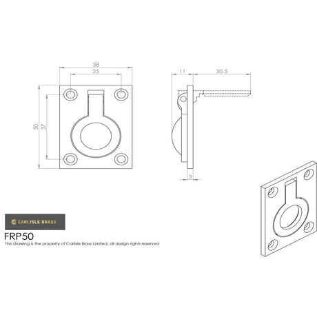 This image is a line drwaing of a Carlisle Brass - Flush Ring Pull - Satin Chrome available to order from Trade Door Handles in Kendal