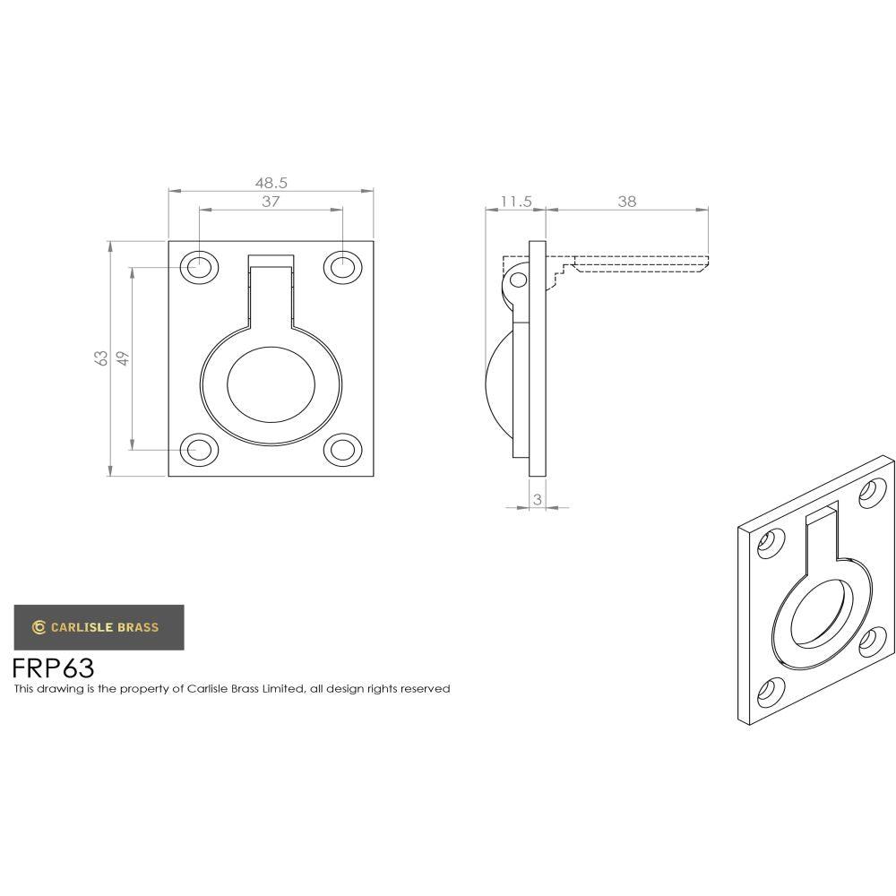 This image is a line drwaing of a Carlisle Brass - Flush Ring Pull - Satin Chrome available to order from Trade Door Handles in Kendal