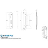 This image is a line drwaing of a Eurospec - Easi - T Forend Strike and Fixing Pack - Radius Forend - Satin Stainl available to order from Trade Door Handles in Kendal