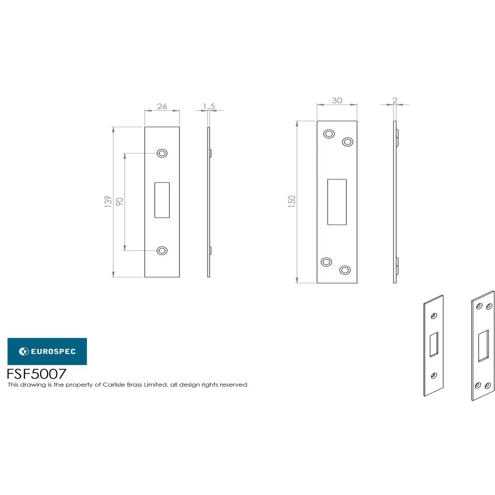 This image is a line drwaing of a Eurospec - Architectural Deadlock Forend & Strike Pack - Antique Brass available to order from Trade Door Handles in Kendal