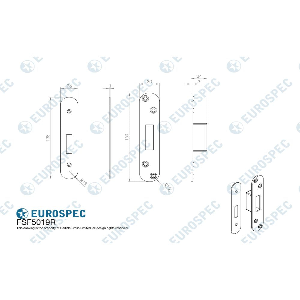 High quality image of Eurospec - Easi T Forend Strike & Fixing Pack To Suit Euro Profile BS Cylinder D | Sku. fsf5019bss-r | Trade Door Handles, Kendal.