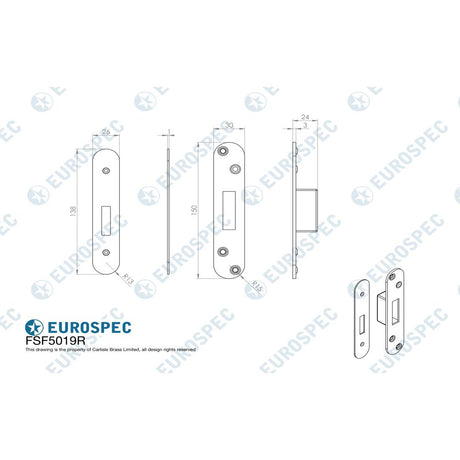 High quality image of Eurospec - Easi T Forend Strike & Fixing Pack To Suit Euro Profile BS Cylinder D | Sku. fsf5019bss-r | Trade Door Handles, Kendal.