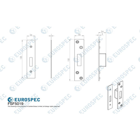 High quality image of Eurospec - Easi T Forend Strike & Fixing Pack To Suit Euro Profile BS Cylinder D | Sku. fsf5019pvd | Trade Door Handles, Kendal.