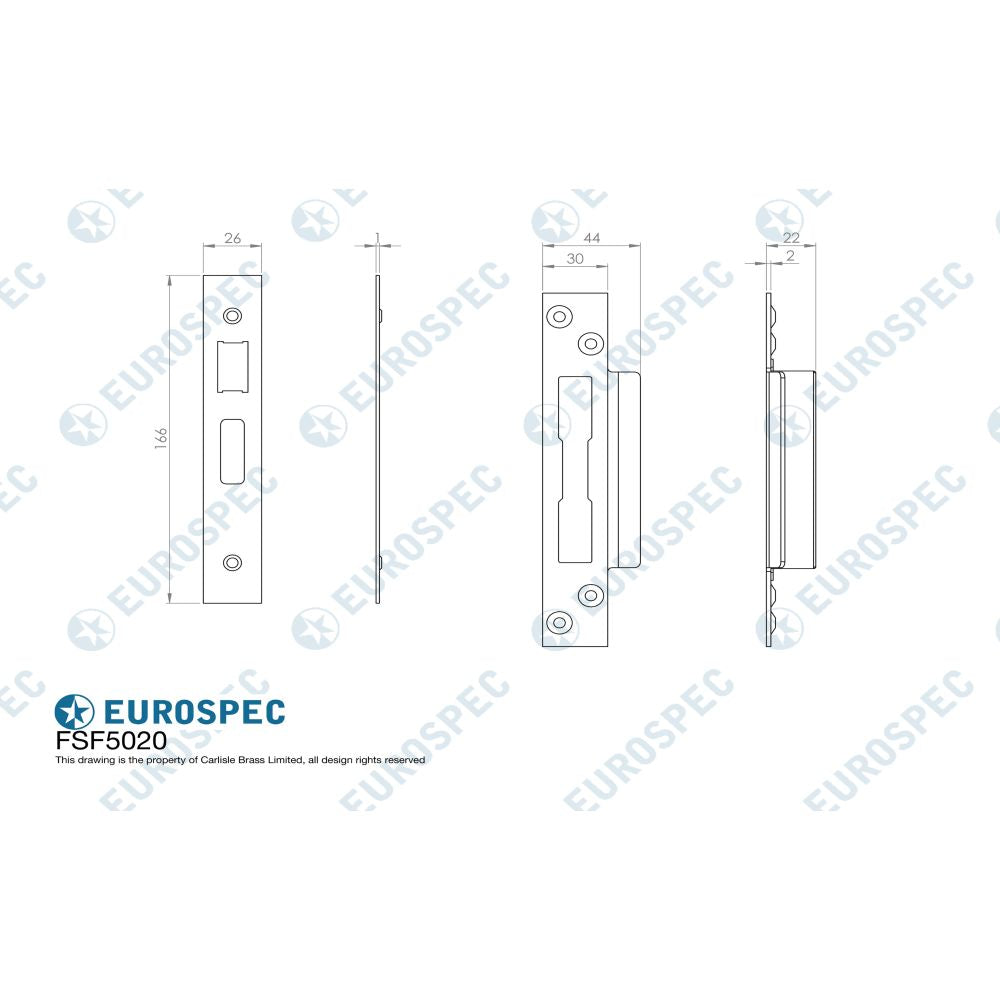 High quality image of Eurospec - Easi T Forend Strikes & Fixing Pack To Suit BS Cylinder Sashlock-PVD- | Sku. fsf5020pvd | Trade Door Handles, Kendal.