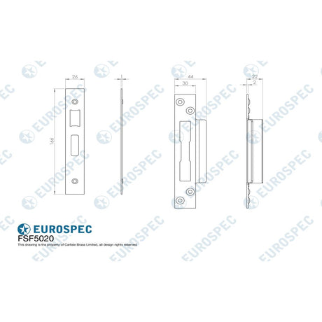 High quality image of Eurospec - Easi T Forend Strikes & Fixing Pack To Suit BS Cylinder Sashlock-PVD- | Sku. fsf5020pvd | Trade Door Handles, Kendal.