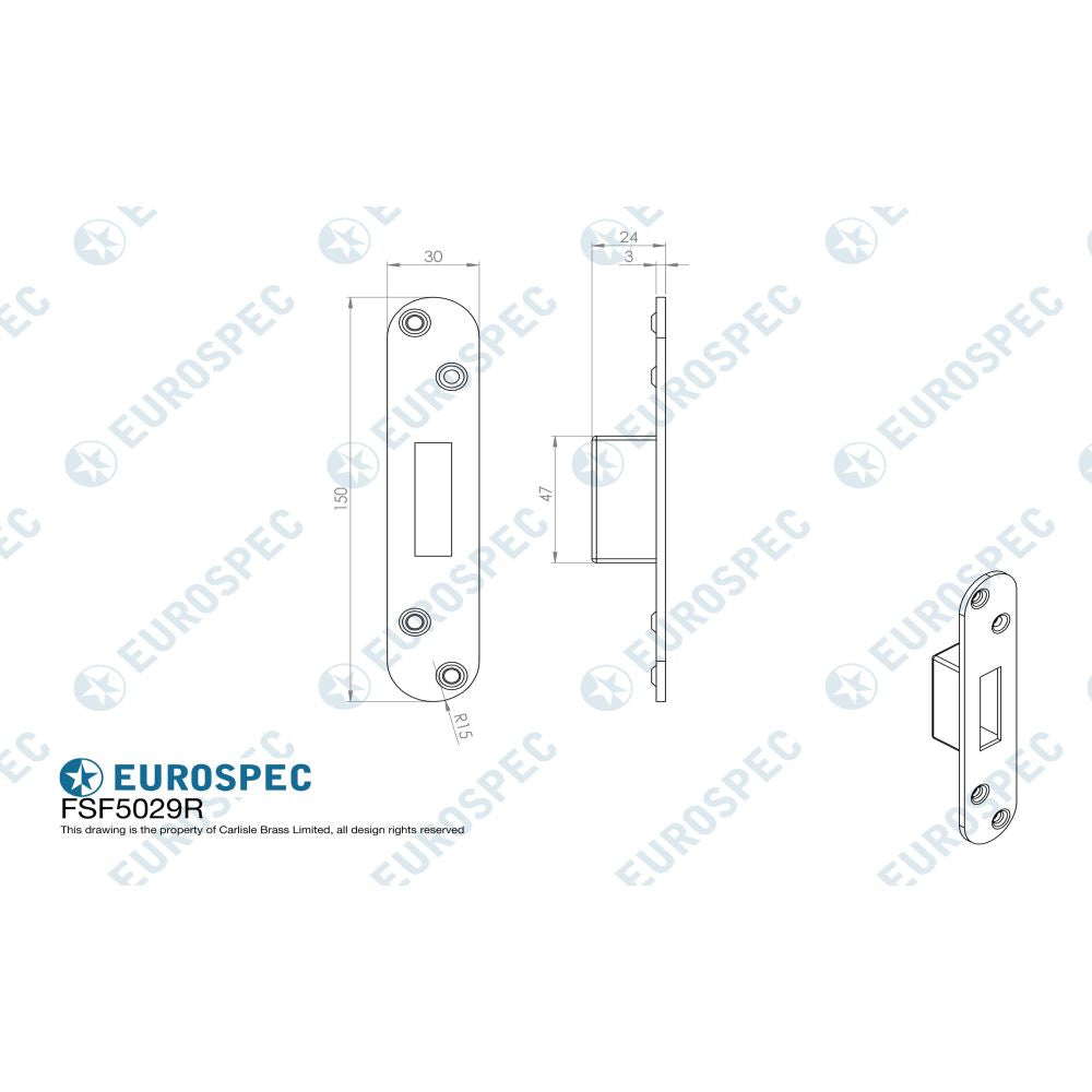 High quality image of Eurospec - Forend Strike & Fixing Pack To Suit BS8621 Cylinder Deadlock-Satin St | Sku. fsf5029sss-r | Trade Door Handles, Kendal.